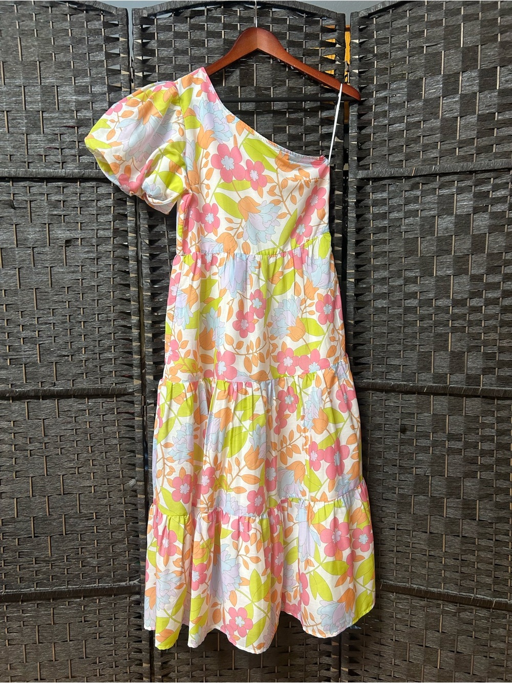 J. Marie one shoulder midi floral dress size small tiered summer
